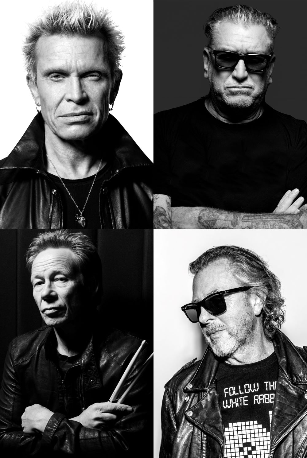 Portrait noir et blanc de quatre personnes organisé en carré