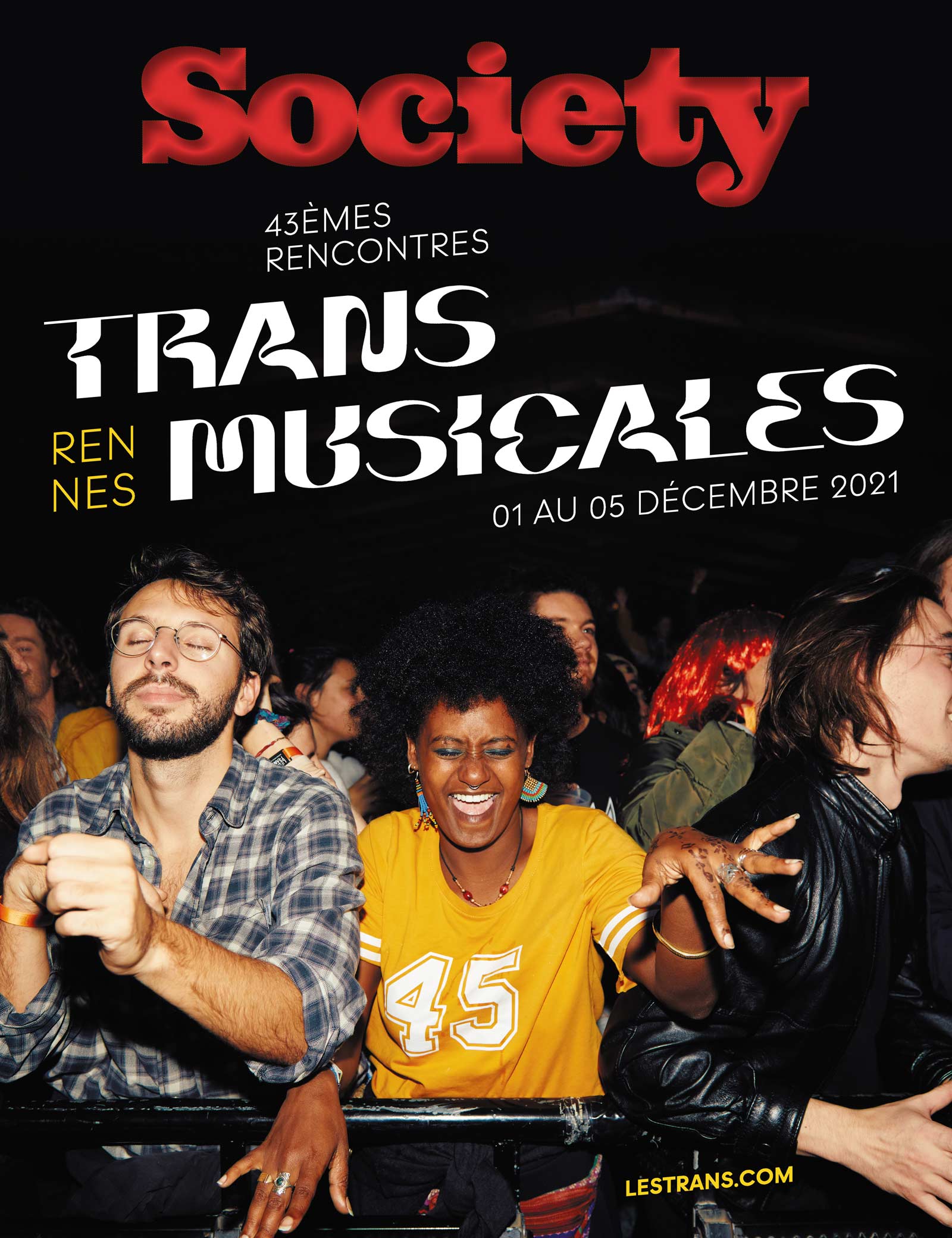 Couverture du magazine Society pour les Trans Musicales 2021, vue d'un public